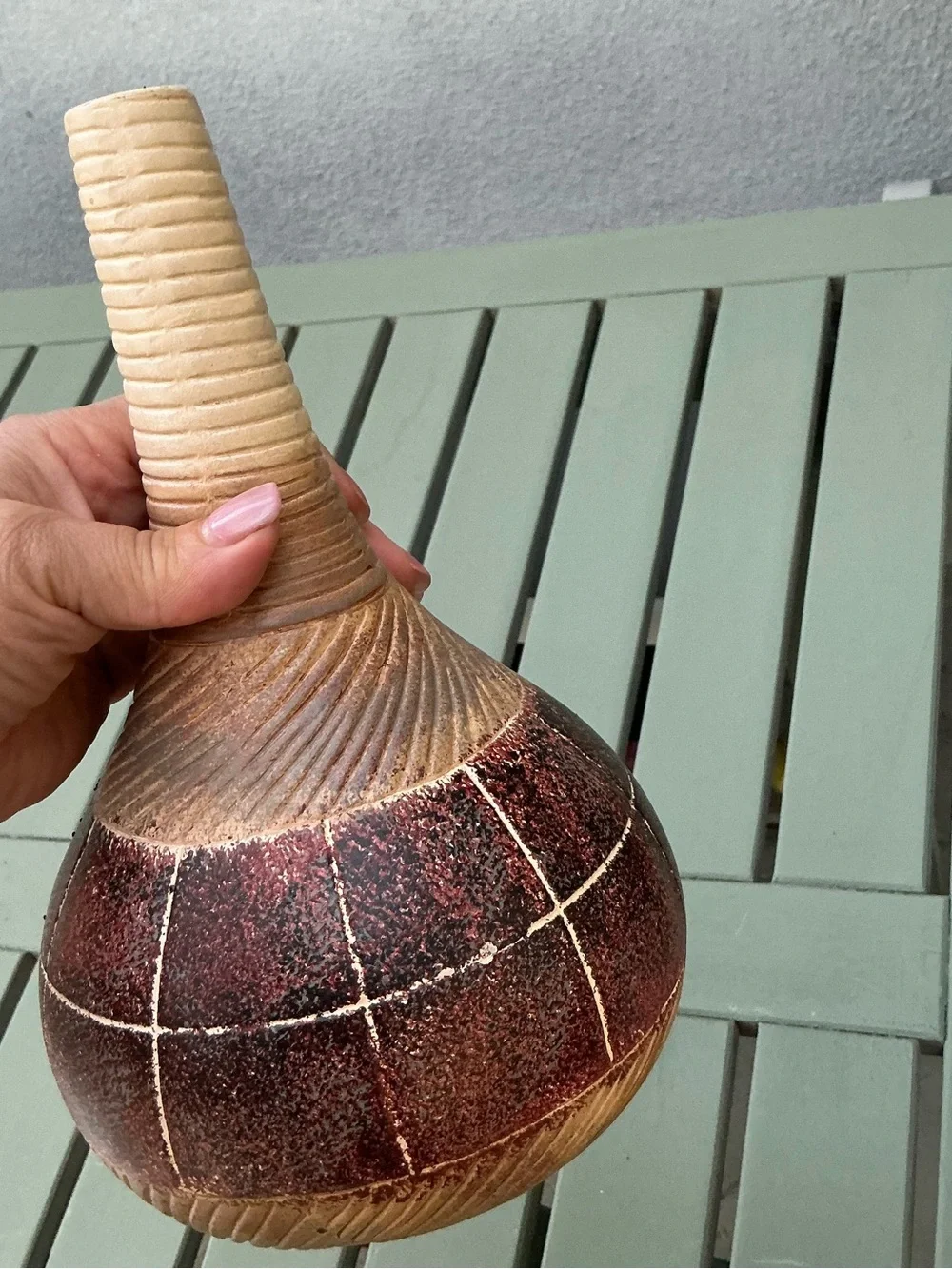 Vintage Stoneware Carved Tall Western StyleBud Vase 10